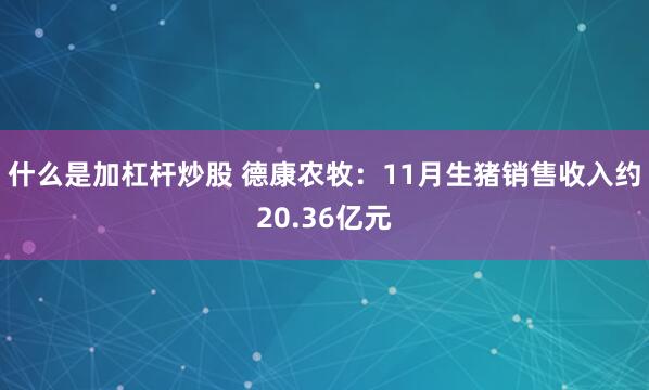 什么是加杠杆炒股 德康农牧：11月生猪销售收入约20.36亿元