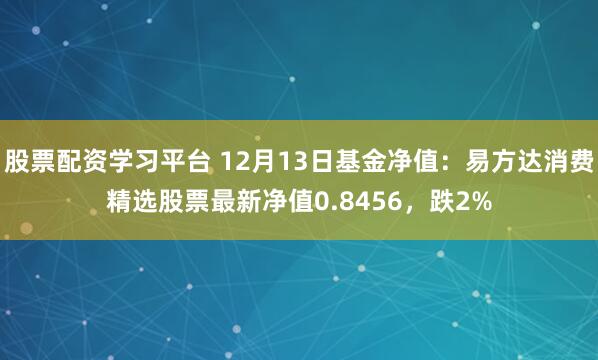 股票配资学习平台 12月13日基金净值：易方达消费精选股票最新净值0.8456，跌2%