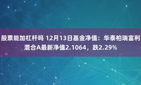 股票能加杠杆吗 12月13日基金净值：华泰柏瑞富利混合A最新净值2.1064，跌2.29%