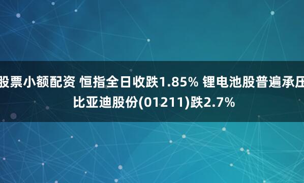 股票小额配资 恒指全日收跌1.85% 锂电池股普遍承压 比亚迪股份(01211)跌2.7%